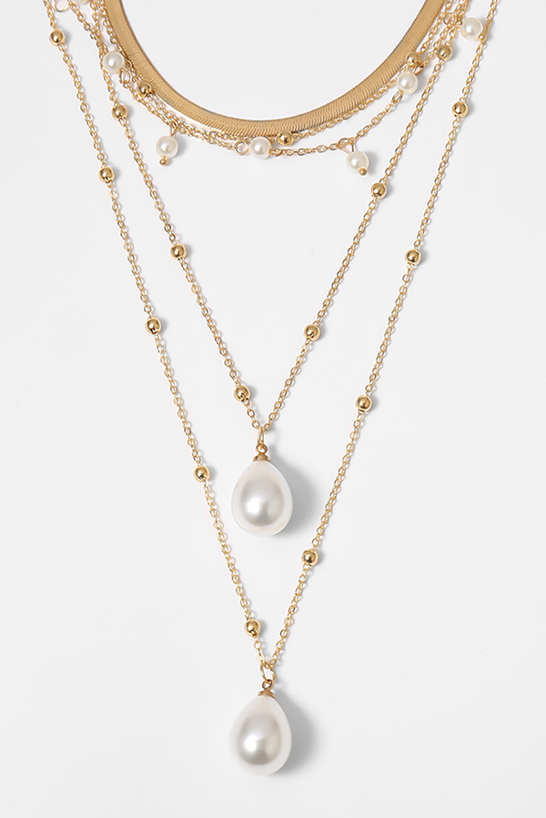 Vintage Chain Imitation Pearl Necklace-consonak