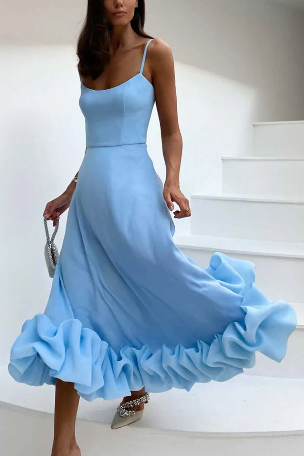 Midnight Girl Flounce Bustier Banquet Party Midi Dress-consonak