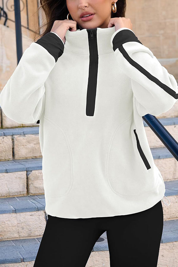 Stylish Color-blocked Trim Loose Casual Pocket Sweatshirt-consonak