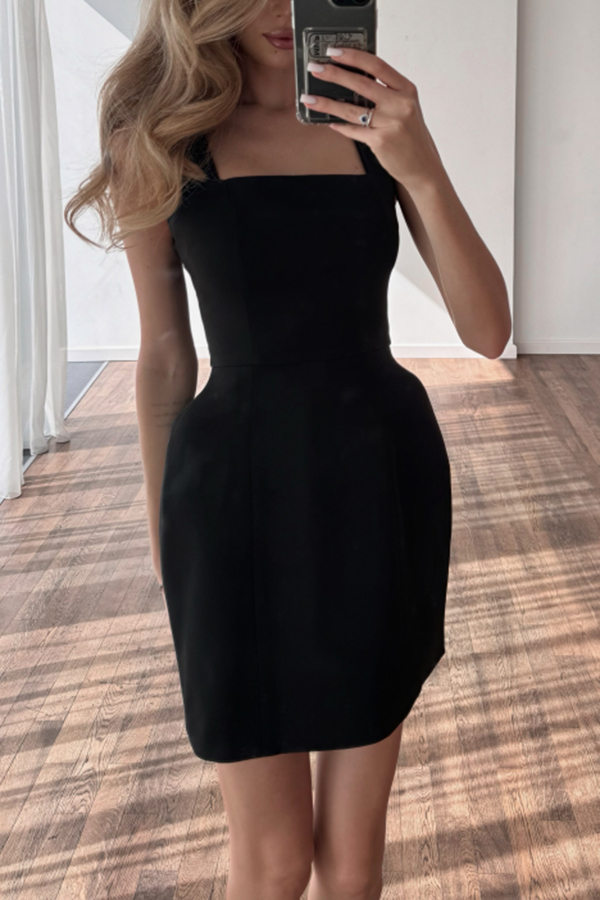 Solid Color Shawl and Square Neck Sleeveless Fitted Mini Dress Two-piece Set-consonak