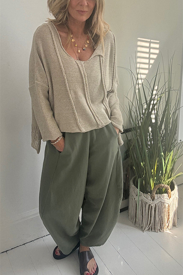 Solid Color Casual Long-sleeved Loose Knitted Sweater-consonak