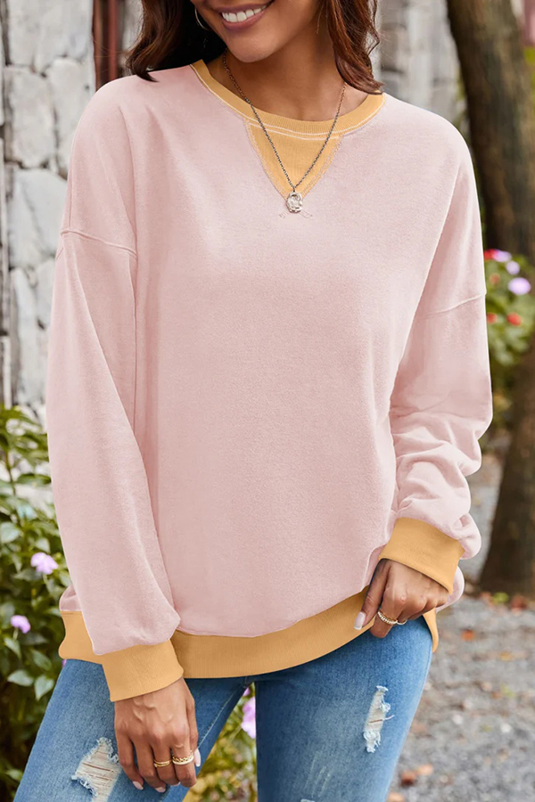 Fashionable Contrasting Color Loose Long-sleeved Casual Sweatshirt-consonak