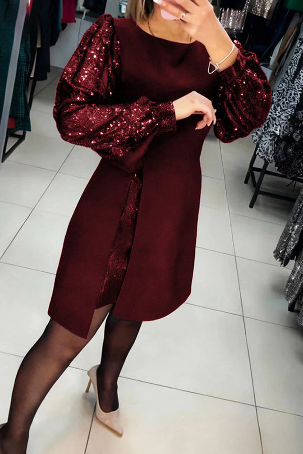 Stylish Sequined Puff Sleeve Elegant Mini Dress-consonak