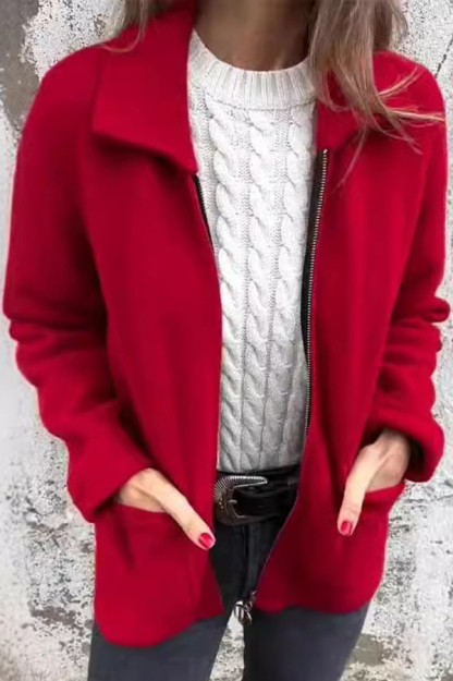 Solid Color Lapel Zipper Pocket Casual Jacket-consonak