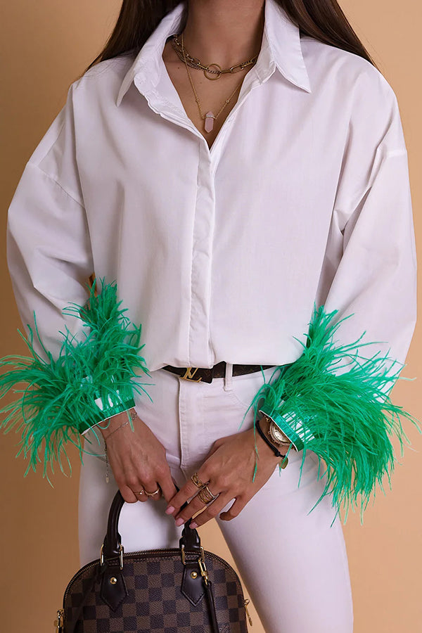 Fashionable Feather Long-sleeved Casual Loose Shirt-consonak