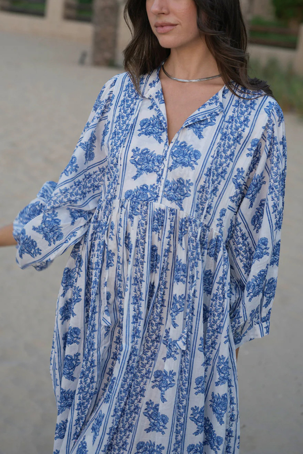 Botanical Print Loose-fitting Tie Casual Vacation Maxi Dress