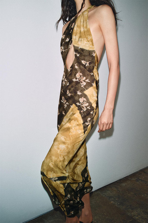 Tie-Dye Halter Cutout Maxi Dress-Consonak