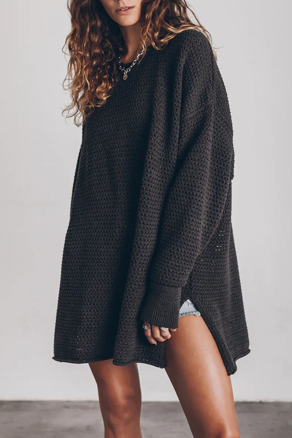 Cup of Cozy Knit Oversized Slit Side Sweater-consonak