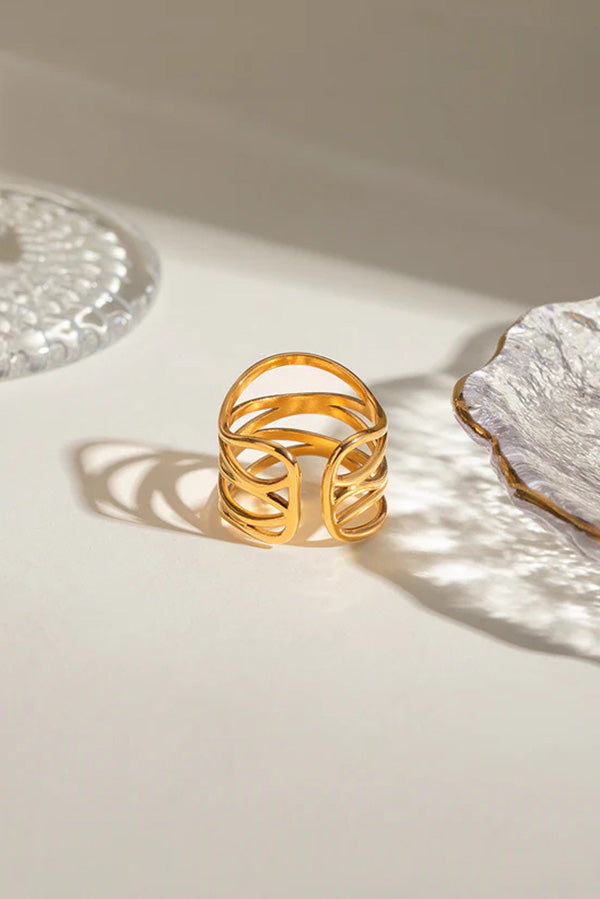 Stylish Wavy Line Stainless Steel Open Ring-consonak