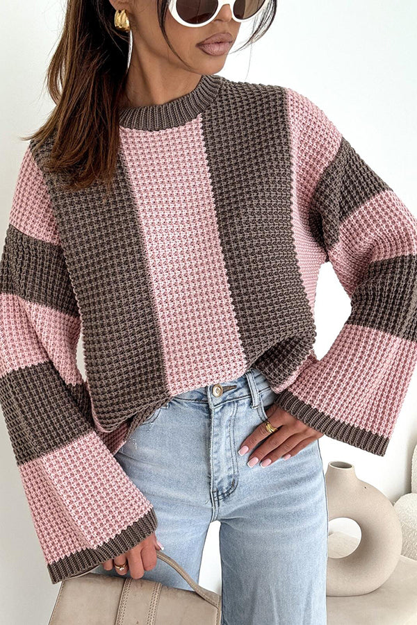Fashionable Colorblock Loose Long-sleeved Casual Knitted Sweater-consonak