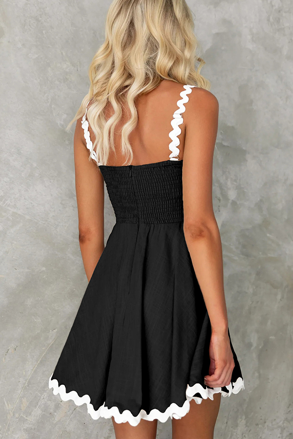 Aimie Solid Color Wavy Lace Sexy Suspender Mini Dress-consonak