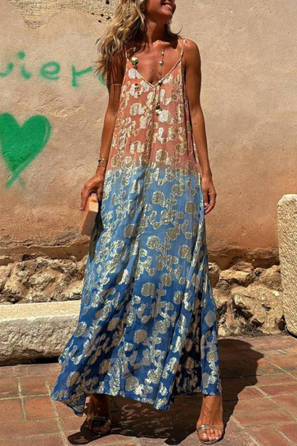 Bianca Tie Dye Gradient Flower Print Pocketed A-line Slip Maxi Dress-consonak