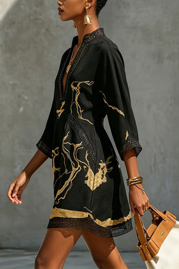 Aurelia Gilded Marble Linen Tunic Dress-Consonak
