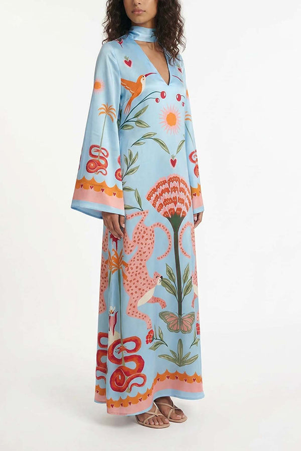 Safari Fantasy Tie-Neck Maxi Dress-Consonak