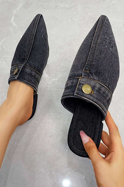 Casual Flat Pointed Toe Denim Slippers-consonak