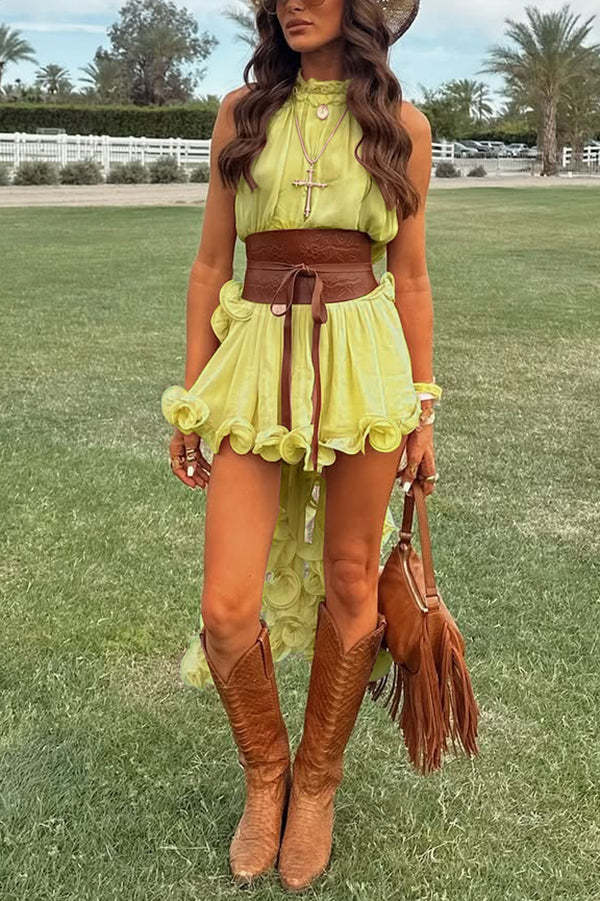 Romantic Drama Chiffon Wavy Ruffles Elastic Waist Loose Shorts-consonak