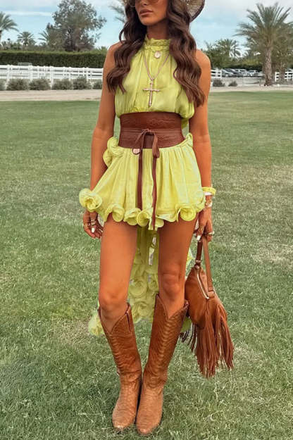 Romantic Drama Chiffon Wavy Ruffles Elastic Waist Loose Shorts-consonak