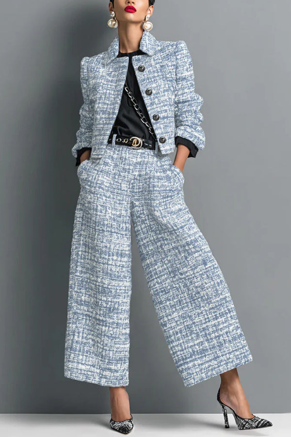 Stylish Long-sleeved Single-breasted Short Jacket and Casual Pocket Wide-leg Pants Sets-consonak