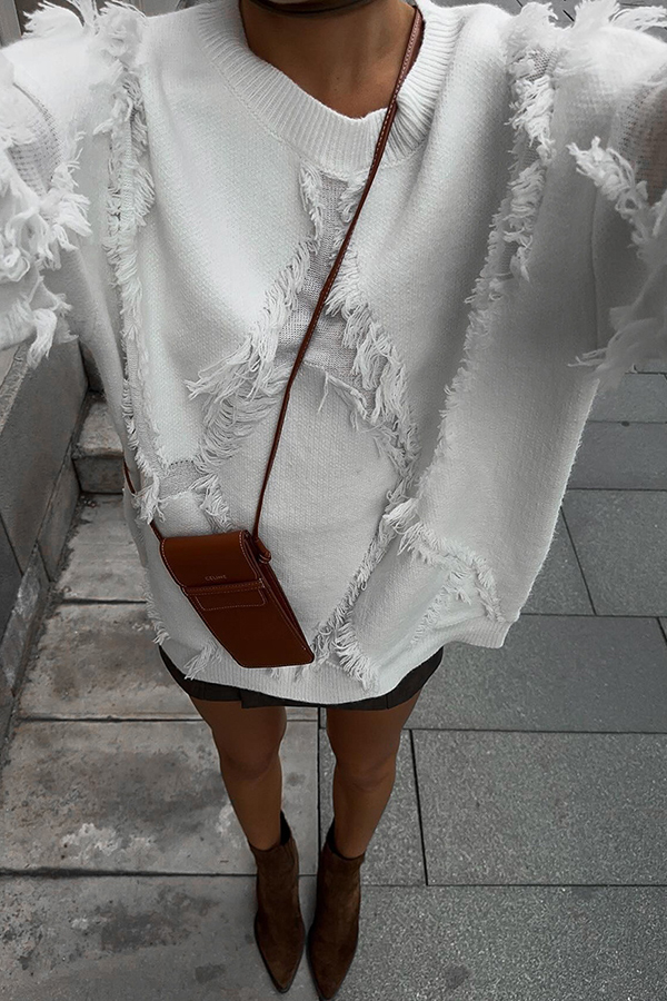 Fashionable Hollow Tassel Loose Sweater-consonak