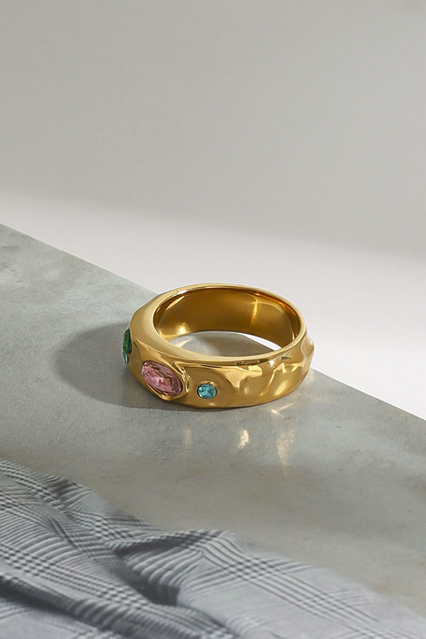 Multicolor Diamond-studded Stainless Steel Ring-consonak