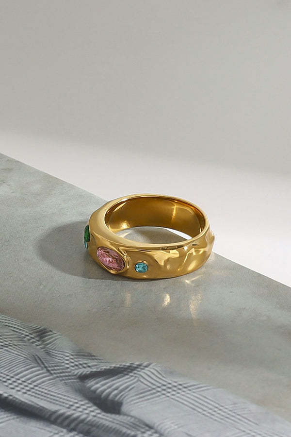 Multicolor Diamond-studded Stainless Steel Ring-consonak