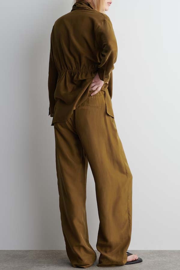 Bella Satin Drape Collar Single Button Casual Blazer and Elastic Waist Pocket Loose Pants Set-consonak