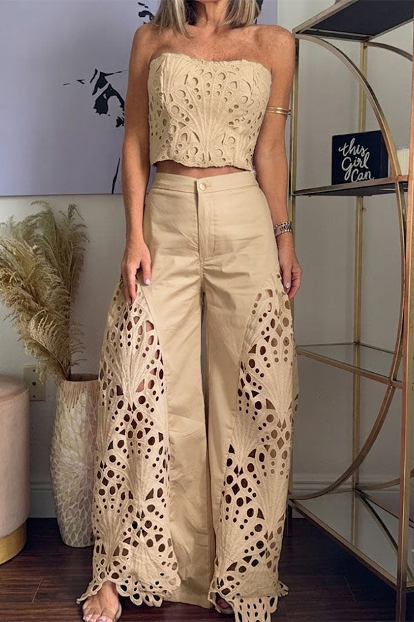 Sienna Embroidered Cut-Out Palazzo Pants Two-Piece Set-Consonak