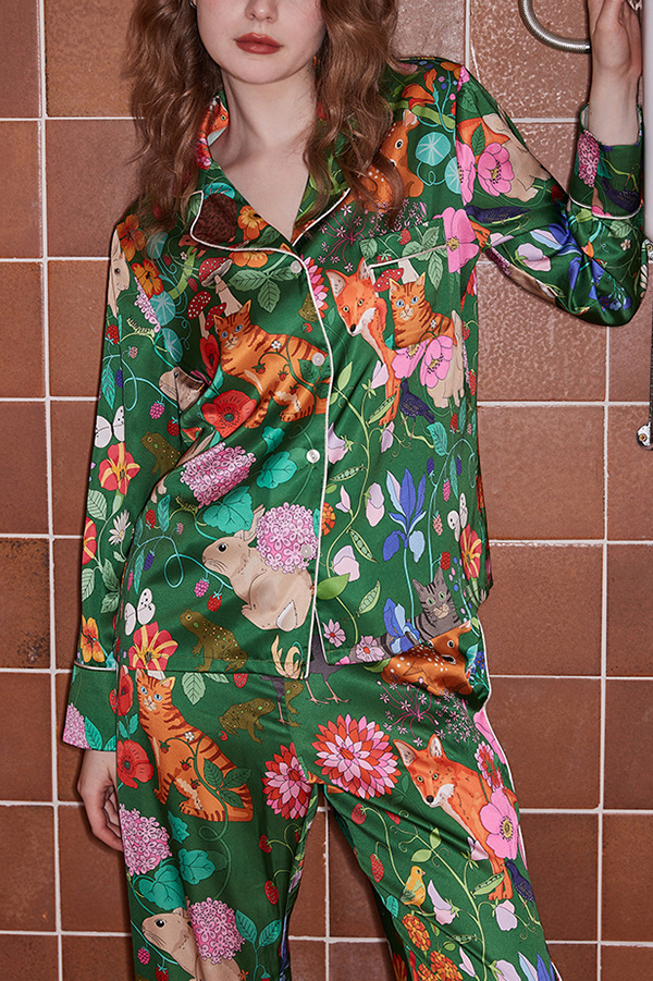 Forest Garden Print Home Long Sleeve Two Piece Set-consonak