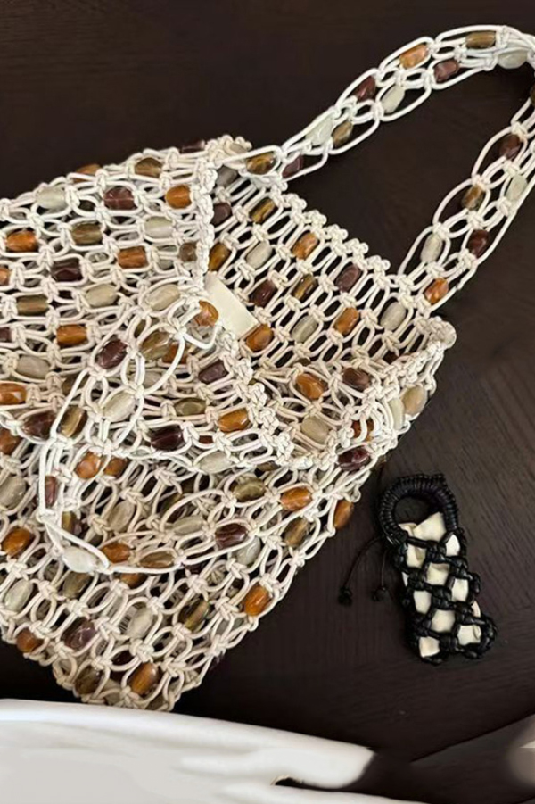 Stylish Woven Beaded Large Capacity Handbag