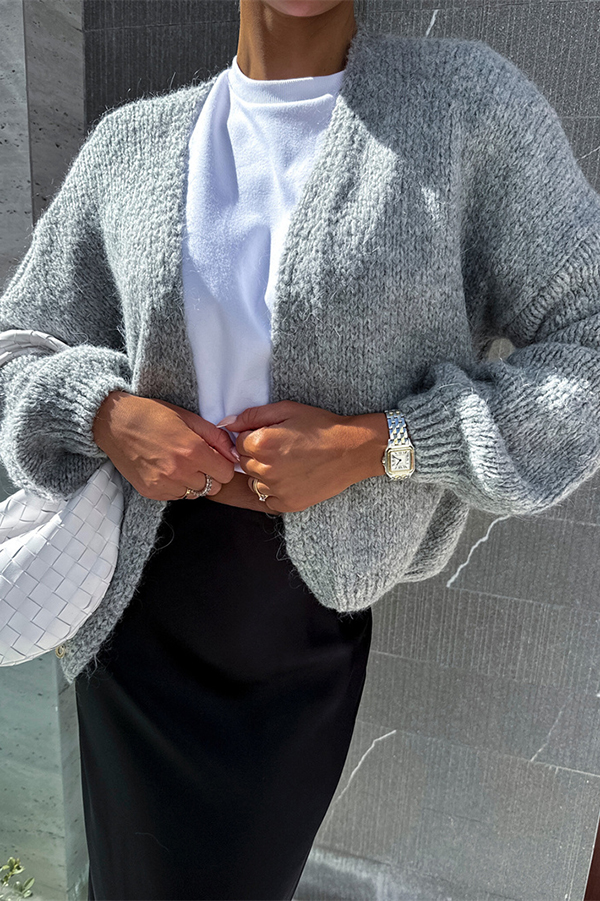 Solid Color Casual Long Sleeve Knitted Cardigan-consonak