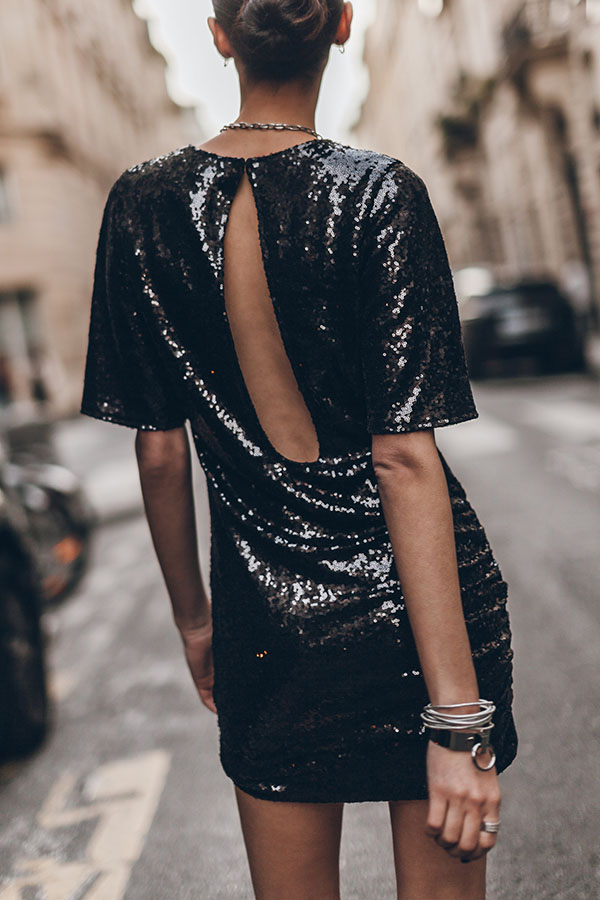 Countdown Celebration Sequin Short Bell Sleeve Open Back Ruched Mini Dress-consonak