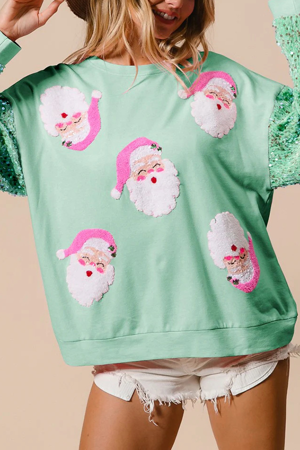 Christmas Casual Loose Round Neck Sequined Sleeve Sweatshirt | Consonak