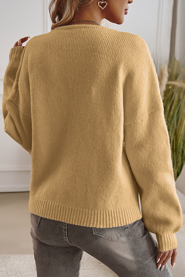 Solid Color Casual Loose Lace-up Knitted Sweater-consonak