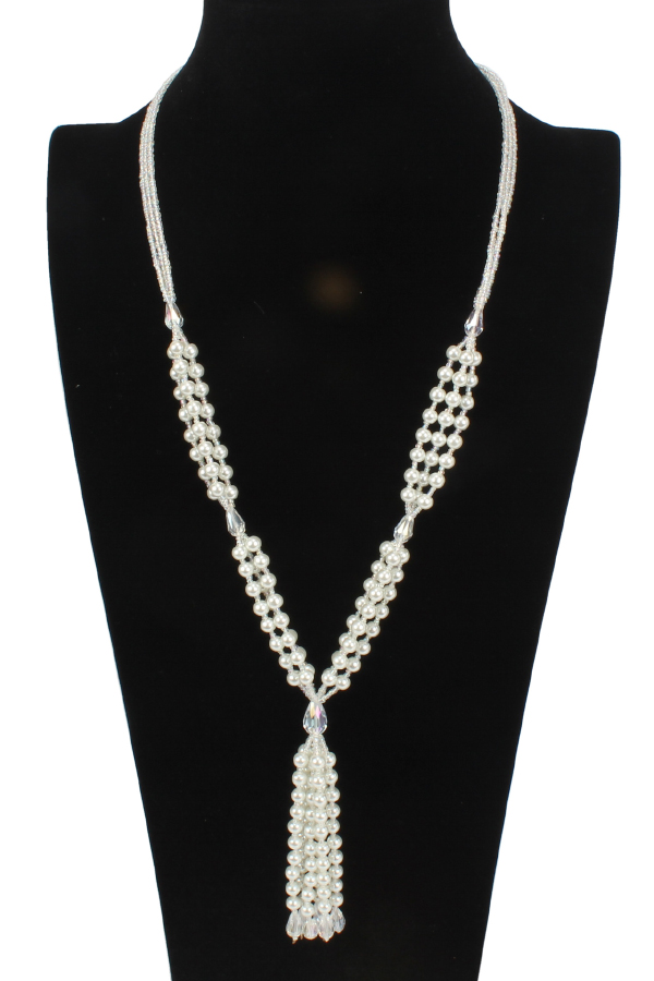Fashionable Long Pearl Seed Bead Necklace