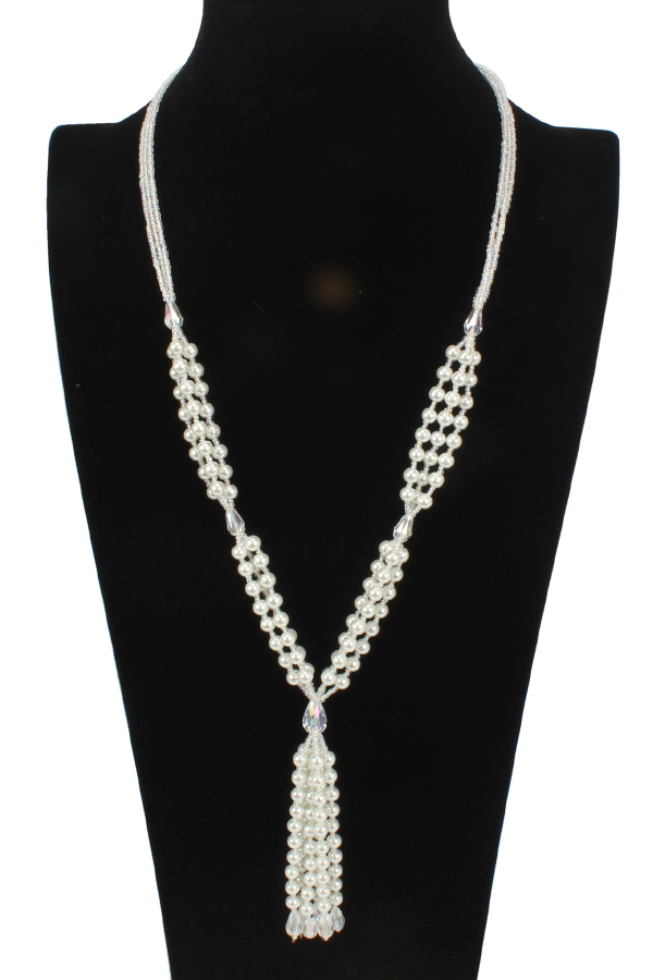Fashionable Long Pearl Seed Bead Necklace