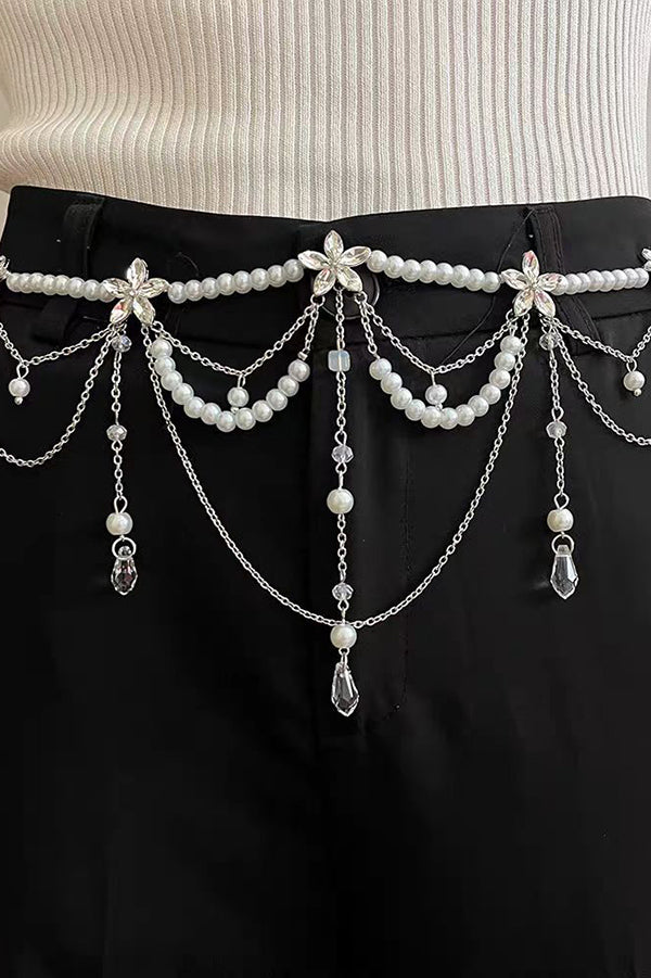 Exquisite Multi-layer Pearl Beaded Tassel Waist Necklace-consonak