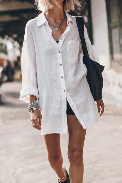 Go To The Beach Linen Blend Pocketed Long Sleeve Oversized Shirt-consonak