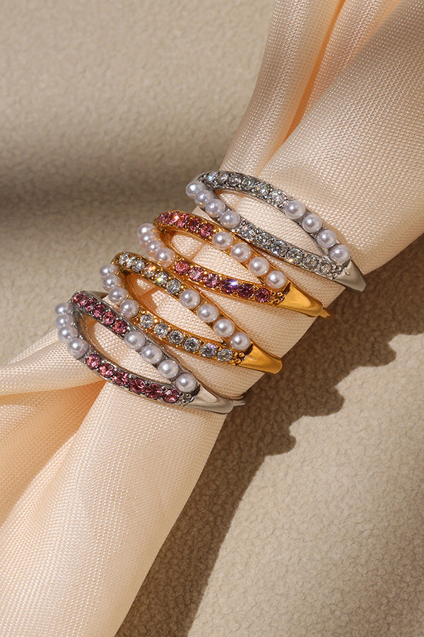 Fashionable Double-layer Inlaid Rhinestone Pearl Ring-consonak