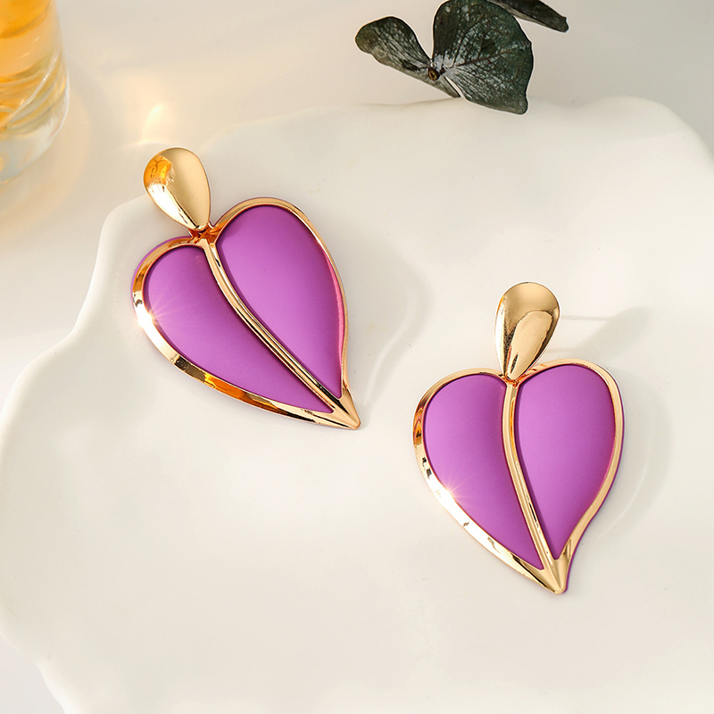 Casual Resort-style Lacquered Color-blocked Heart-shaped Earrings-consonak