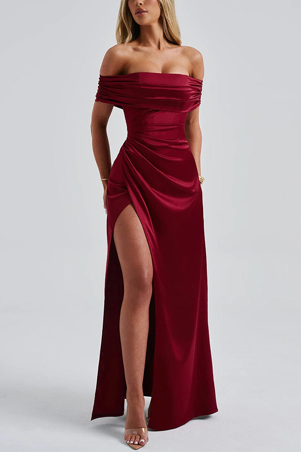 Sexy Off-shoulder Fitted High Slit Elegant Maxi Dress-consonak