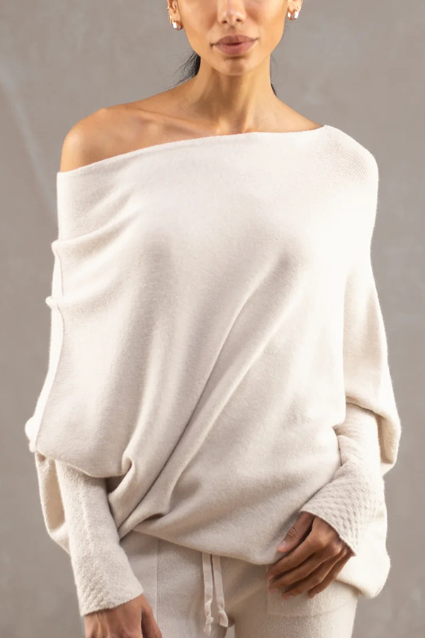 Solid Color Round Neck Long Sleeve Loose Knitted Sweater-consonak