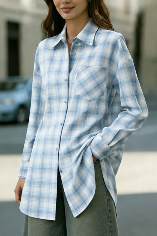 Plaid Print Loose Collar Long Sleeve Pockets Casual Shirt | Consonak