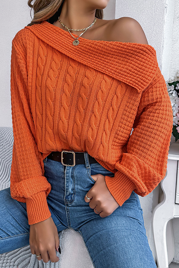 Solid Color Casual One Shoulder Long Sleeve Knitted Sweater-consonak
