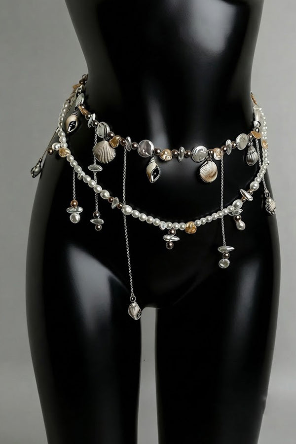 Pearl, Shell, and Conch Tassel Body Chain-Consonak