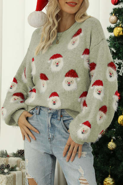Christmas Print Crew Neck Long Sleeve Sweater-consonak