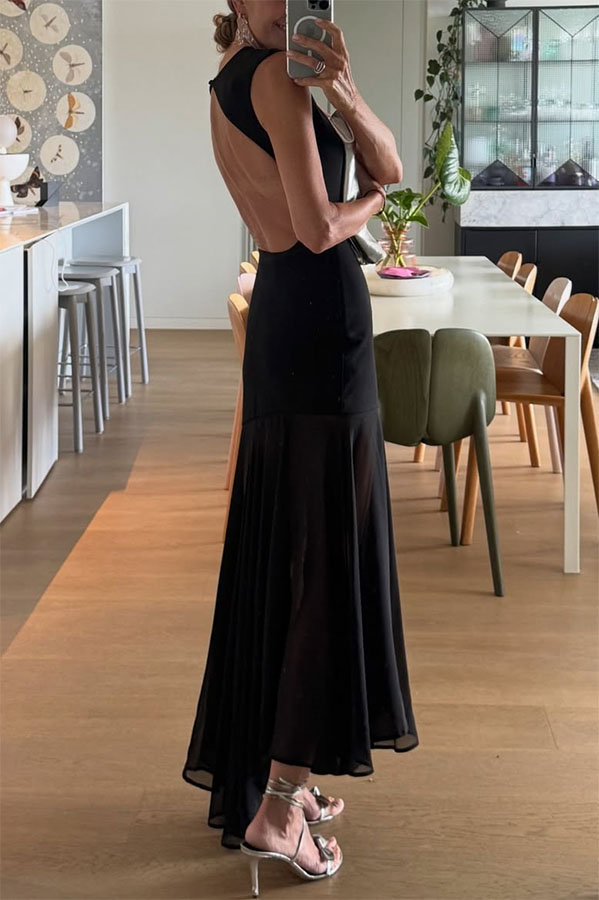 Alice Open Back Asymmetrical Tulle Hem Stretch Maxi Dress-consonak