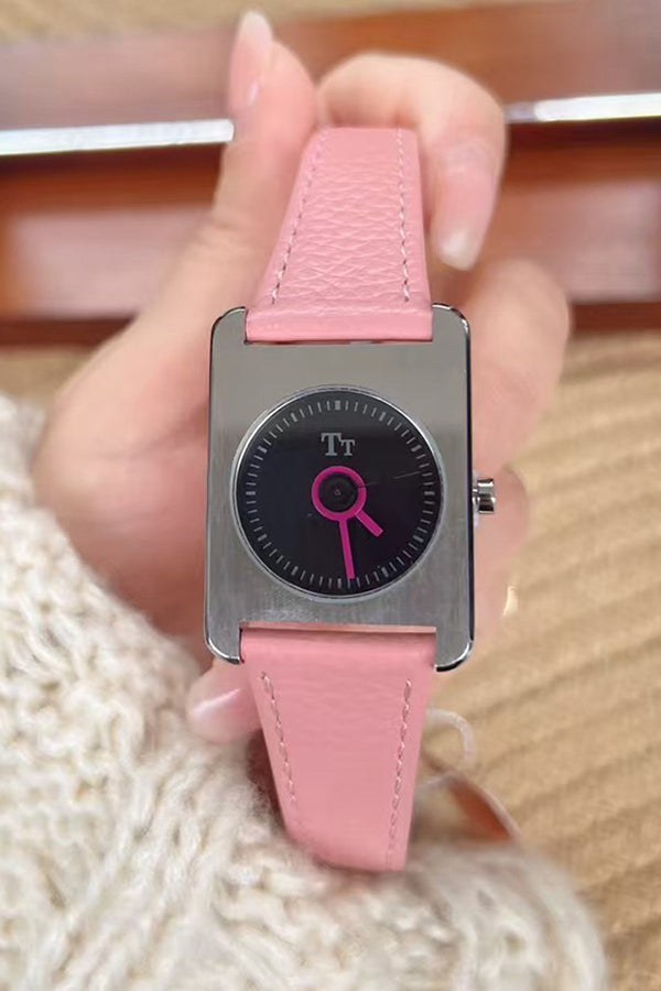 Square Steel Case Dopamine Color Matching Leather Strap Watch-consonak