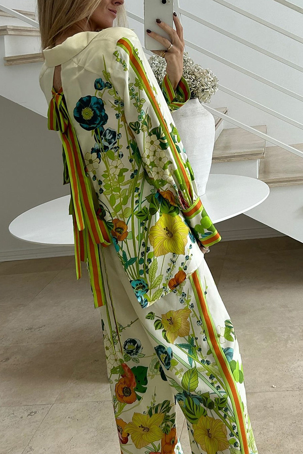 Antibes Satin Floral Print Back Tie-up Button Down Oversized Blouse-consonak