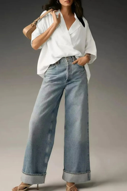 Solid Color Loose Lapel Short-sleeved Casual Shirt-consonak