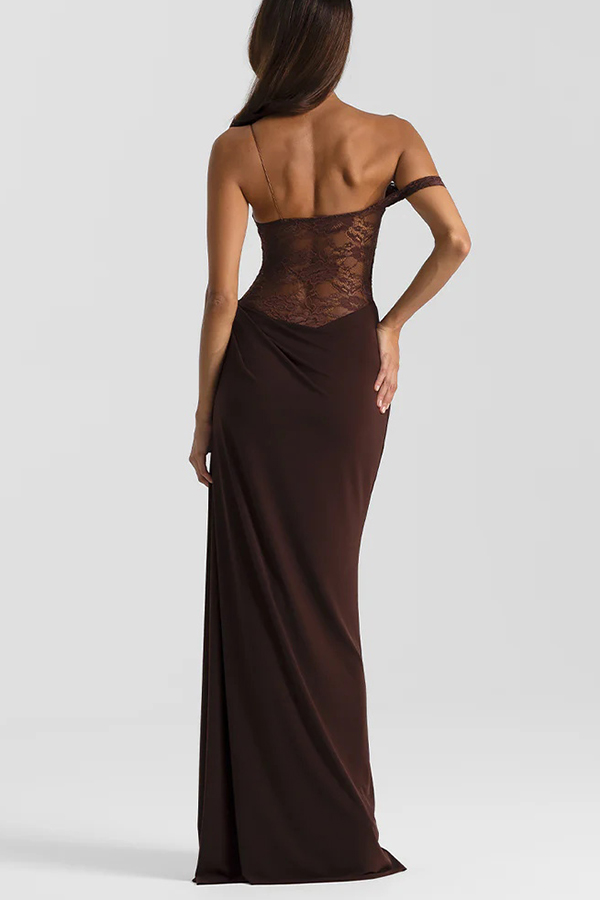 Sexy See-Through Lace Suspender Slim Slit Maxi Dress-consonak